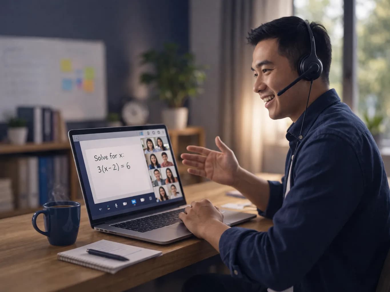Teacher conducting an online class